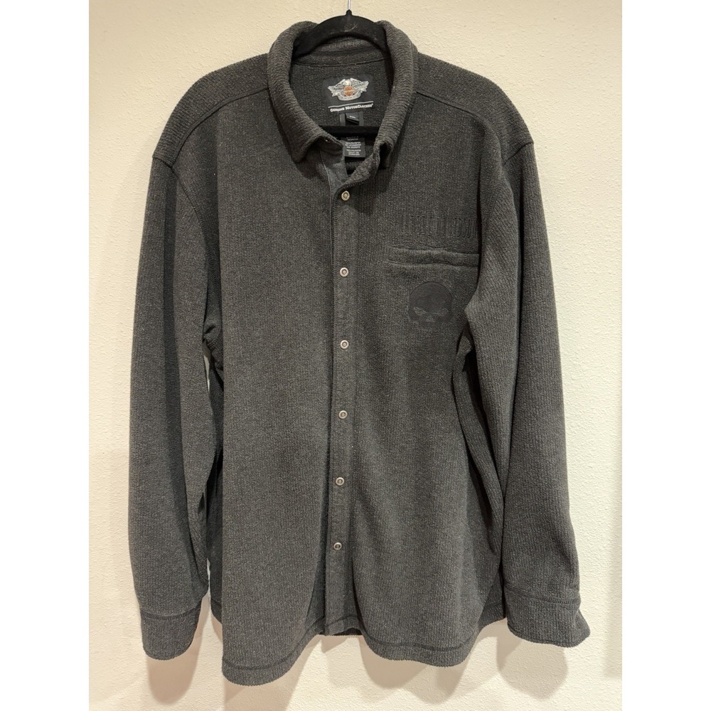 Harley Davidson Fleece shirt jacket with skull embroidered logo Skull Buttons‎